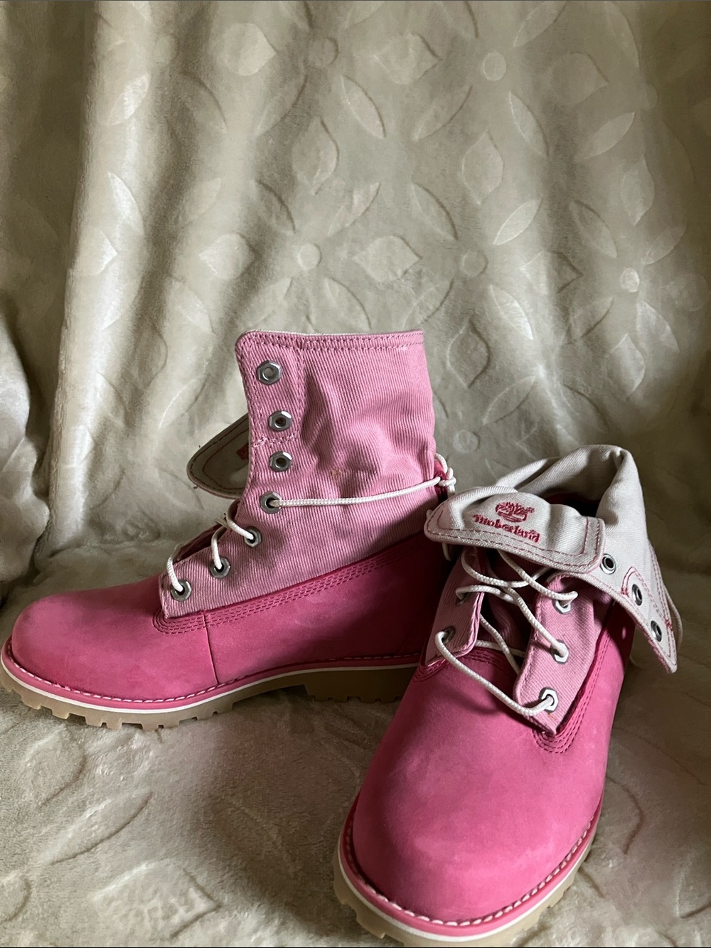 Timberland Pink Lace-Up Fold-Down kids Boots